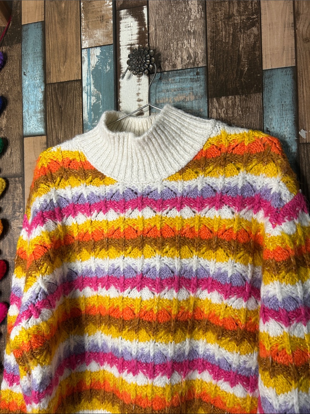 Zara Multicolor crotched Striped Cowl Neck Sweater - Picture 3 of 14